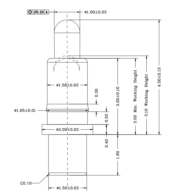 Φ1.58*H4.5mm Pogo pin DP164531-1